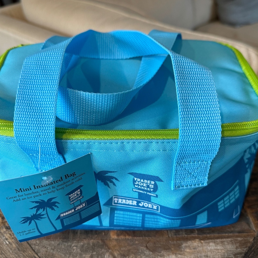 Trader Joe's Blue Green Zipper Mini Insulated Lunch Tote Bag